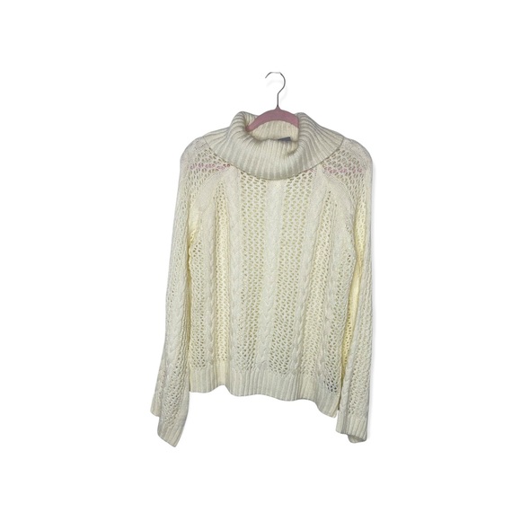 MARLED Cream Open Knit Turtleneck Sweater with Bell Sleeved L NWT - Picture 3 of 11